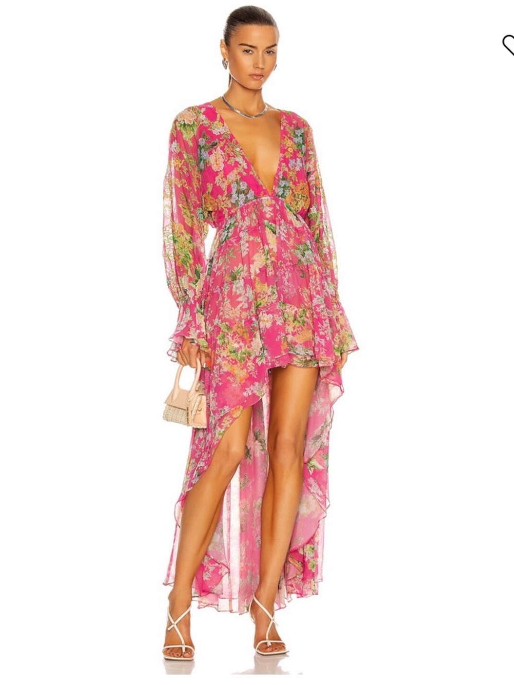 Hemant & Nandita Miyu high low floral flowy dress pink size Large EUC
